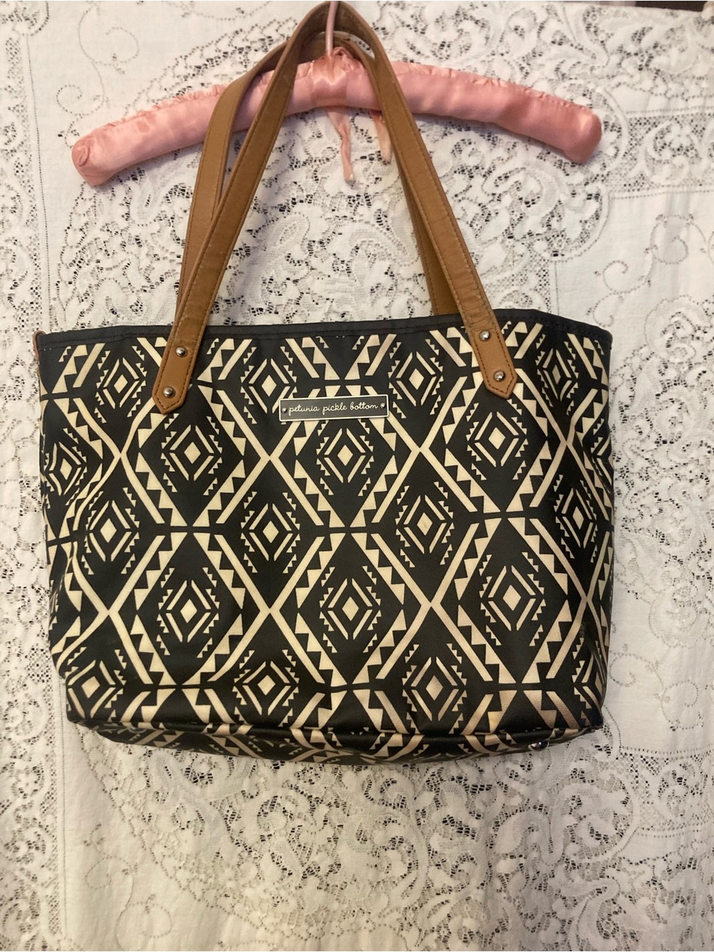 PETUNIA PICKLE BOTTOM Diamond Design Tote Bag Diaper Bag Black and Cream
